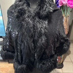 Ashley Stewart Black Faux Fur Cape